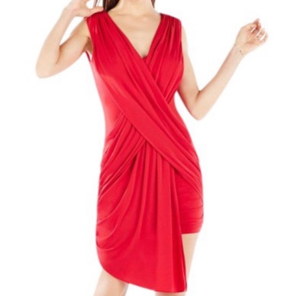 BCBGMAXAZRIA Elize draped red dress size S